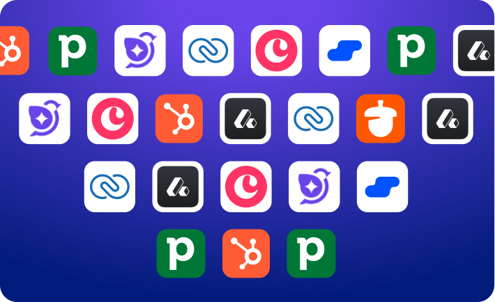 Grid of CRM software logos arranged on a blue gradient background, representing a comparison of multiple CRM platforms for consultants and businesses.